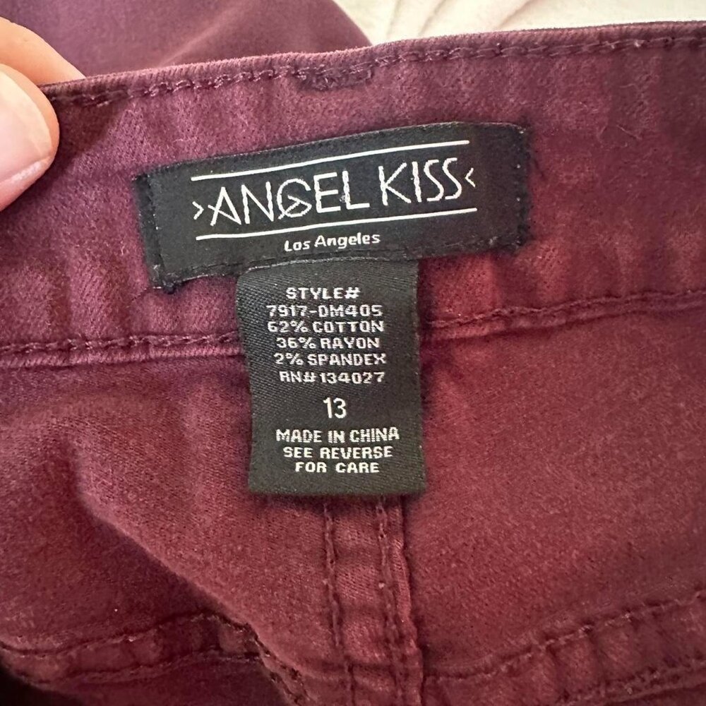 Angel Kiss Distressed Burgundy Skinny Jean Size 13 - Picture 6 of 7